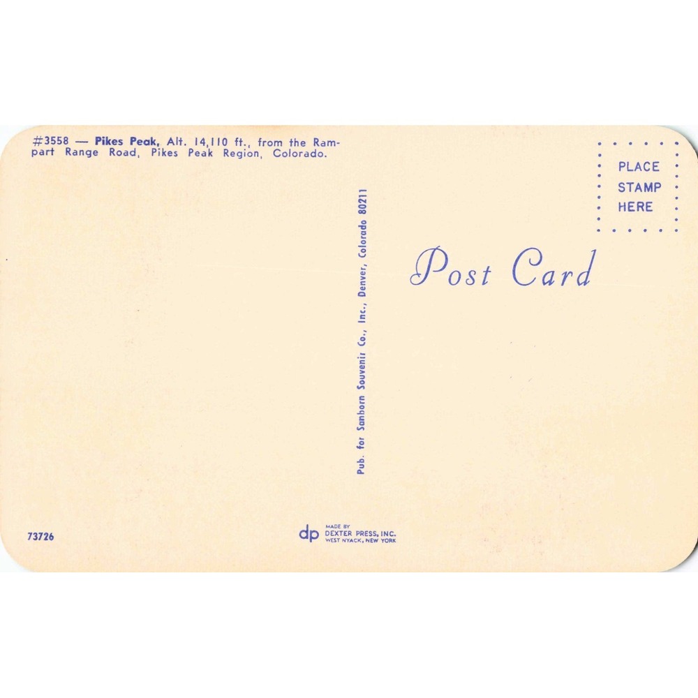 Vintage Pikes Peak Colorado Postcard Rampart Range Road Dexter Press 3558 - Picture 2 of 2